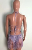 Summer Beach Purple Knit Tassels Sexy Cover-Ups