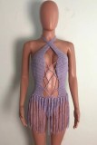 Summer Beach Purple Knit Tassels Sexy Cover-Ups