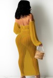 Summer Yellow See Through Dress Sexy Cover-Ups