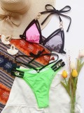 Two-Piece Color Block Hollow Out Sexy Micro Swimwear