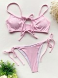 Two-Piece Pink Strings Strap Swimwear