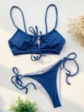 Two-Piece Blue Strings Strap Swimwear