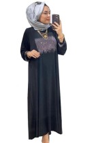 Verano Dubai Árabe Oriente Medio musulmán Kaftan islámico Abaya Vestido largo negro
