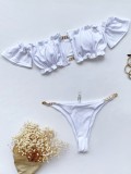 Two-Piece White Ruffles Bandeau Swimwear
