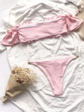 Two-Piece Pink Ruffles Bandeau Swimwear