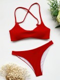 Two-Piece Red Basic Strap Swimwear