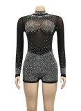 Summer Black Beaded See Through Sexy Long Sleeve Party Rompers