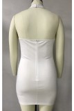 Autumn Plus Size White Bodycon Dress with Matching Overalls 2PC Set