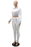 Autumn White Party Sexy Beaded Crop Top and Pants 2PC Set