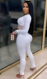 Autumn White Party Sexy Beaded Crop Top and Pants 2PC Set