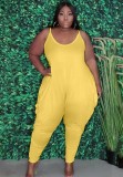 Summer Plus Size Casual Yellow Strap Loose Jumpsuit