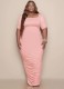 Summer Plus Size Pink Ruched Long Dress