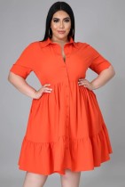 Sommer Plus Size Casual Orange Skaterkleid