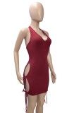 Summer Party Burgunry Sexy Cut Out Strings Halter Bodycon Dress
