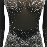 Summer Black Beaded See Through Sexy Long Sleeve Party Rompers