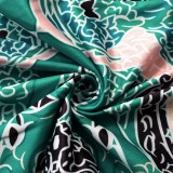 Summer Print Green Wrap Halter Top and Pants Matching 2PC Set