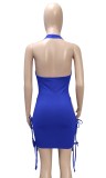 Summer Party Blue Sexy Cut Out Strings Halter Bodycon Dress