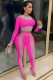 Autumn Pink Party Sexy Beaded Crop Top and Pants 2PC Set