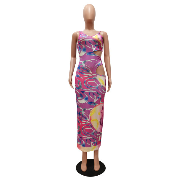Wholesale Summer Print Cut Out Sleeveless Midi Bodycon Dress | Global Lover