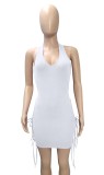 Summer Party White Sexy Cut Out Strings Halter Bodycon Dress