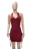Summer Party Burgunry Sexy Cut Out Strings Halter Bodycon Dress
