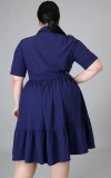 Summer Plus Size Casual Dark Blue Skater Dress