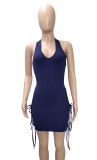 Summer Party Dark Blue Sexy Cut Out Strings Halter Bodycon Dress