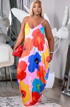 Sommer Plus Size Casual Floral Strap Langes Kleid