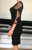 Summer Formal Black Lace Upper Peplem Midi Gown