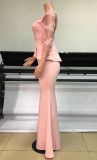 Summer Formal Pink Patch Peplem Mermaid Evening Dress