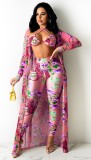 Summer Party Print Sexy Bra and Pants with Matching Overall 3PC Set