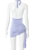 Summer Party Purple Sexy Deep-V Bodysuit and Mini Skirt Set