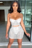 Summer Party White See Through Mesh Strap Crop Top and Mini Skirt Set