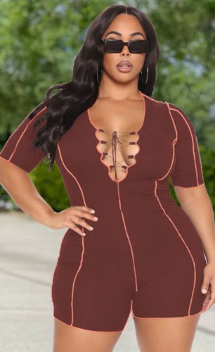 Summer Plus Size Red Party Sexy Lace-Up Bodycon Rompers