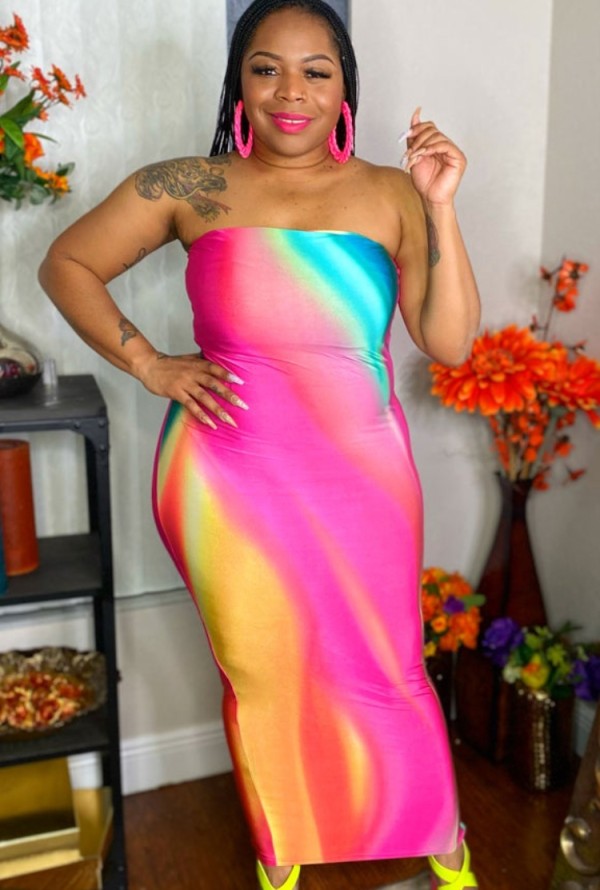 Summer Plus Size Sexy Rainbow Tube Club Dress