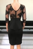 Summer Formal Black Lace Upper Peplem Midi Gown