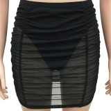 Summer Party Black See Through Mesh Strap Crop Top and Mini Skirt Set