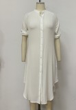 Summer Casual White Cotton Slit Long Blouse Dress