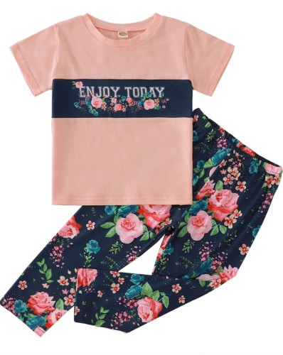 Kids Girl Summer Two Piece Print Shirt and Pants Set
