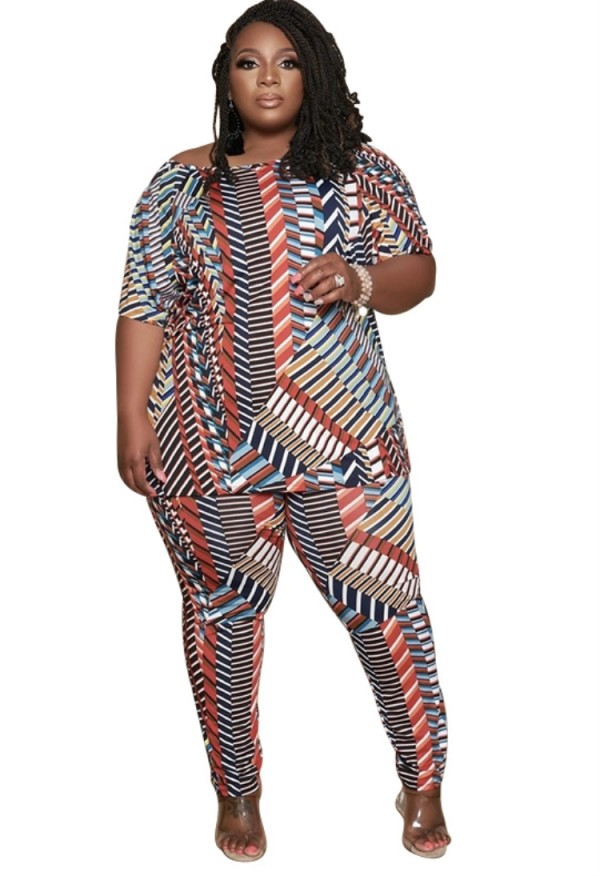 Wholesale Summer Plus Size Print Shirt and Pants 2PC Set | Global Lover