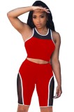 Summer Sports Red Patch Vest and Biker Shorts 2PC Matching Set