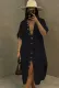 Summer Casual Black Cotton Slit Long Blouse Dress