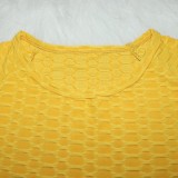 Summer Casual Waffle Yellow Shirt and Pants 2PC Set