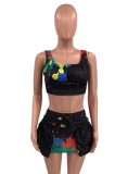 Summer Party Black Paints Strap Crop Top and Mini Skirt 2PC Set