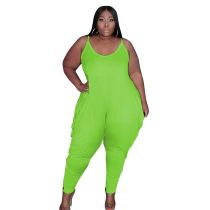 Sommer Plus Size Casual Green Strap Loose Jumpsuit