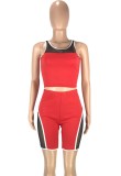 Summer Sports Red Patch Vest and Biker Shorts 2PC Matching Set
