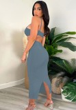 Summer Party Grey Cut Out Sexy Ribbed Strap Midi Dress