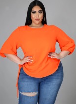 Summer Plus Size Camisa naranja con cordones laterales