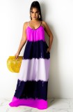 Summer Plus Size Casual Color Block Strap Long Maxi Dress