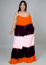 Vestido largo largo con correa en bloque de color casual de verano de talla grande